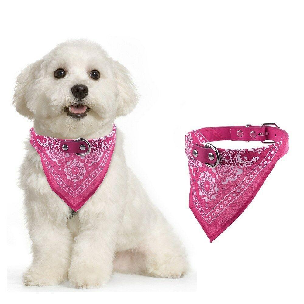 Adjustable Pet Dog Puppy Cat Neck Scarf Bandana With Leather Collar Neckerchief