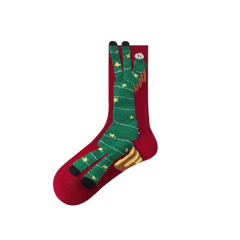 Year Of The Horse Red Socks Medium Tube Socks Autumn New Year Winter Flocking Cute Horse Cotton Socks