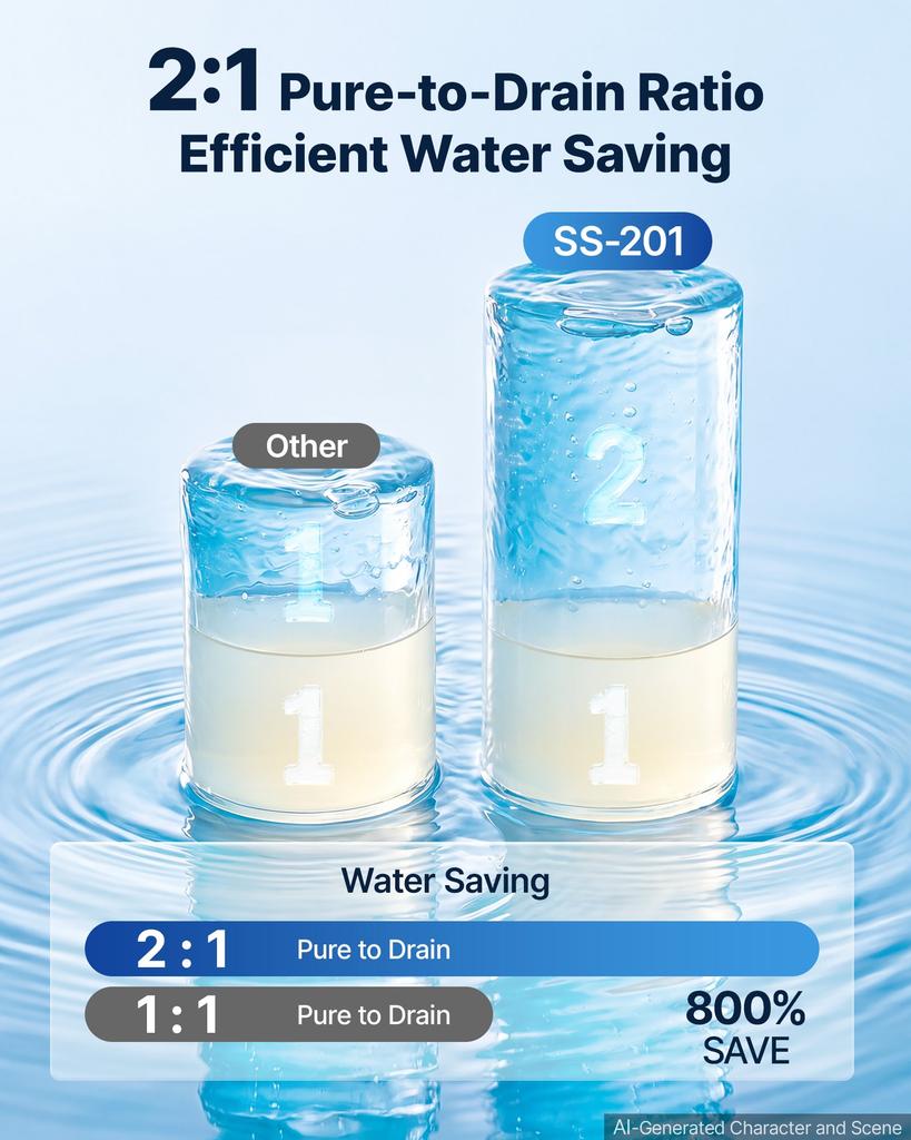 VEVOR Reverse Osmosis System 800 GPD 8-Stage Tankless Water Filter Device, Under Sink Water Filtration, 2:1 Pure-to-Drain Ratio, Smart Faucet