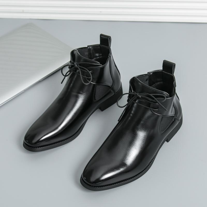 Fashion Fashionable Men's Comfortable Lace Up Polished High Top Leather Shoes Autumn Men's Pointed Business Breathable New Knight Boots