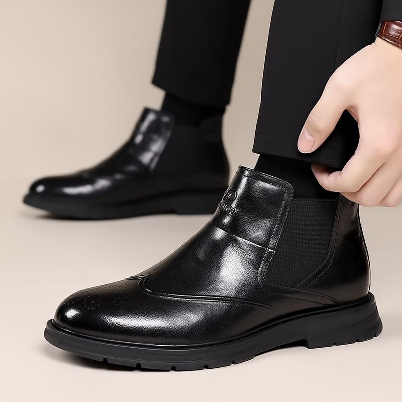 Italské Pánské Boty z Pravé Kůže Kancelářské Ležérní Obchodní Obuv Pohodlné Chelsea S Tlustou Podrážkou Designérské Luxusní Kotníkové Boty Boty s Kulatou Špičkou