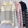 GMXIA Striped Half-zip Pullover Sweater Women's Fall/winter Loose Slouchy Thick Knitwear