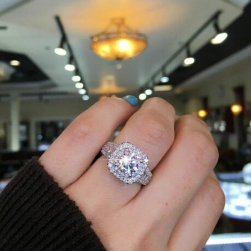 2025 Hot Selling Silver Plated Stainless Steel Rings For Women Cubic Zircon Wedding Engagement Ring Wholesale Size 5-11