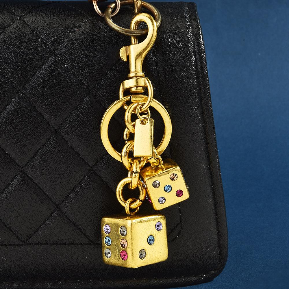 Creative Pink Red Diamond Dice Keychain Bag Gift Pendant Keyring