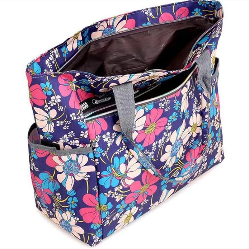 Damen Lunchtasche Mode Flora Aufdruck Student Picknick Lunchtaschen Wasserdichte Handtasche Beutel Große Kapazität Tragetaschen