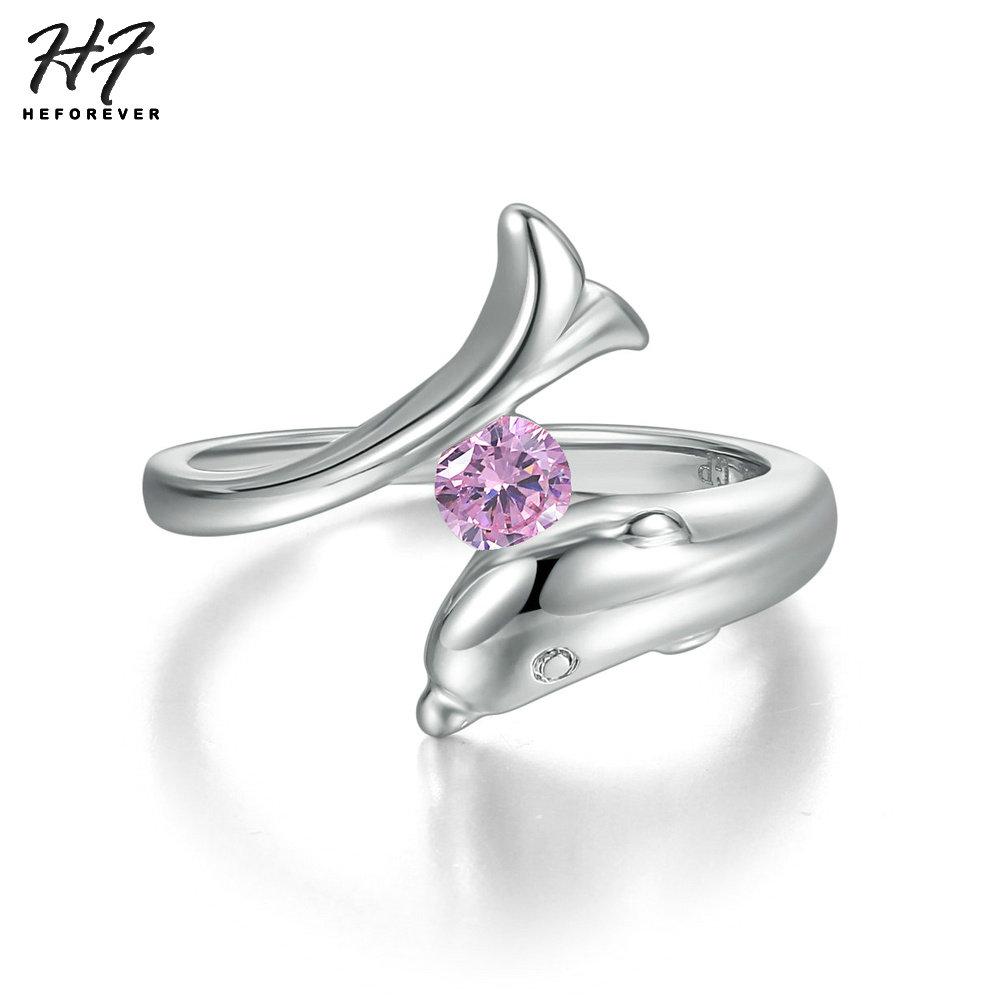 Trendy Birthstone Rings for Women New Design Dolphins Style Silver Plated 9 Colors Wedding Engagement Xmas Fashion Jewelry R788