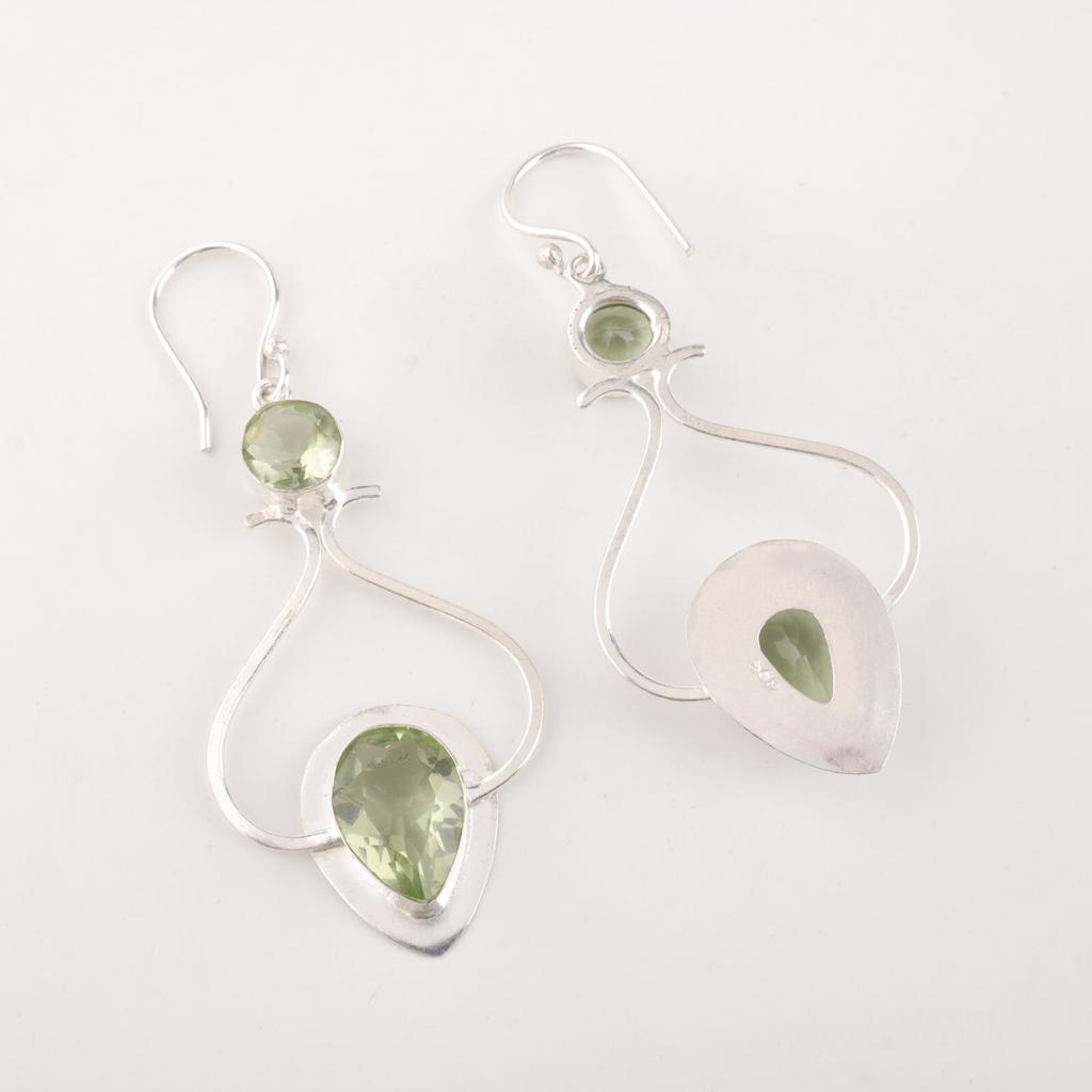 Natural Green Amethyst Gemstone 925 Solid Silver Handmade Stylish Earrings 2.07" EE-170-14