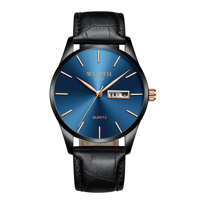 Top Brand Waterproof Quartz Double Calendar Fashion Steel Band Business Men's Wristwatch