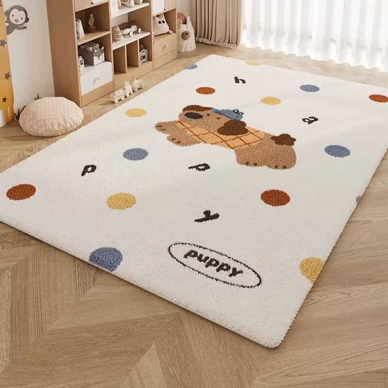 Cartoon Style Cute Puppy Non-slip Stain-resistant Large Area Rug for Living Room and Bedroom