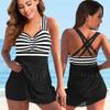 New Women's Swimwear Tankini 2 Piece Normal Swimsuit High Waisted Floral Blue Padded Strap Bathing Suits Sports Vacation Sexy
