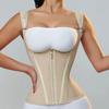 Women's Cross-15 Bone Elastic Mesh Waist Corset with Zipper & Bra Support for Body Shaping