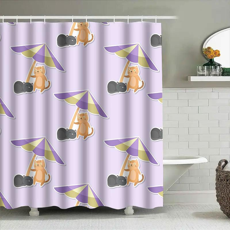 

Pet-Friendly Bath Timeadorable Cat Umbrella Shower Curtain Set For Your Home Decor This Catchy And Descriptive Title Highlights W60H190(CM)-1 Pcs