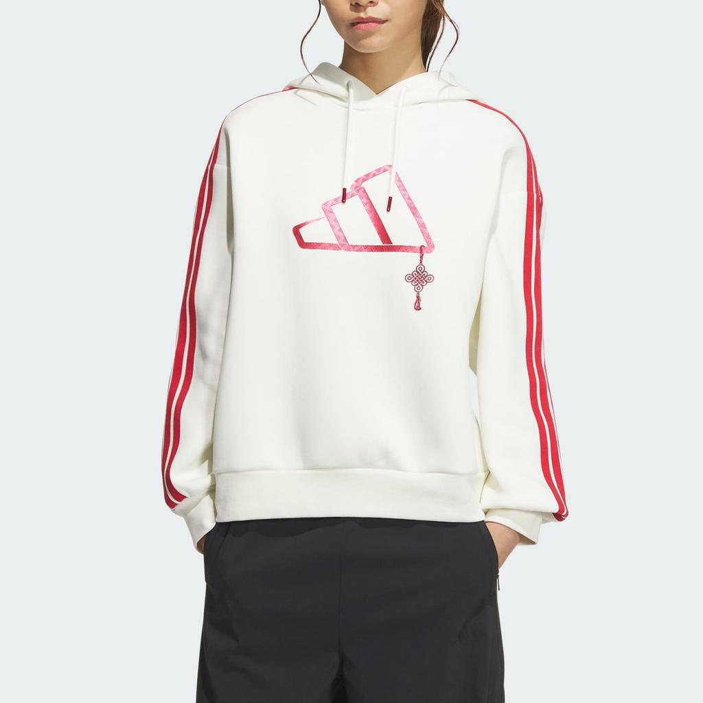 adidas Casual Series Brand Logo Hooded Pullover Striped Thick Sweatshirt Women Sweatshirt Han-Jade-White JZ1638