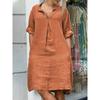 2026 New Women's Casual V-neck Discounted Long-sleeve Solid Color Loose Dress