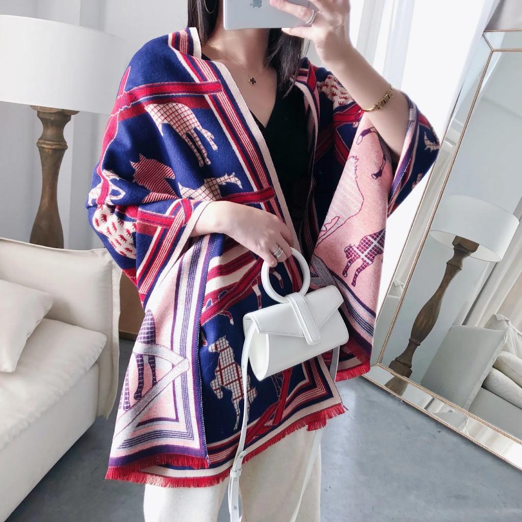 New Luxury Winter Cashmere Scarf Women Design Warm Pashmina Blanket Horse Scarves Female Shawl Wraps Thick Foulard Bufanda
