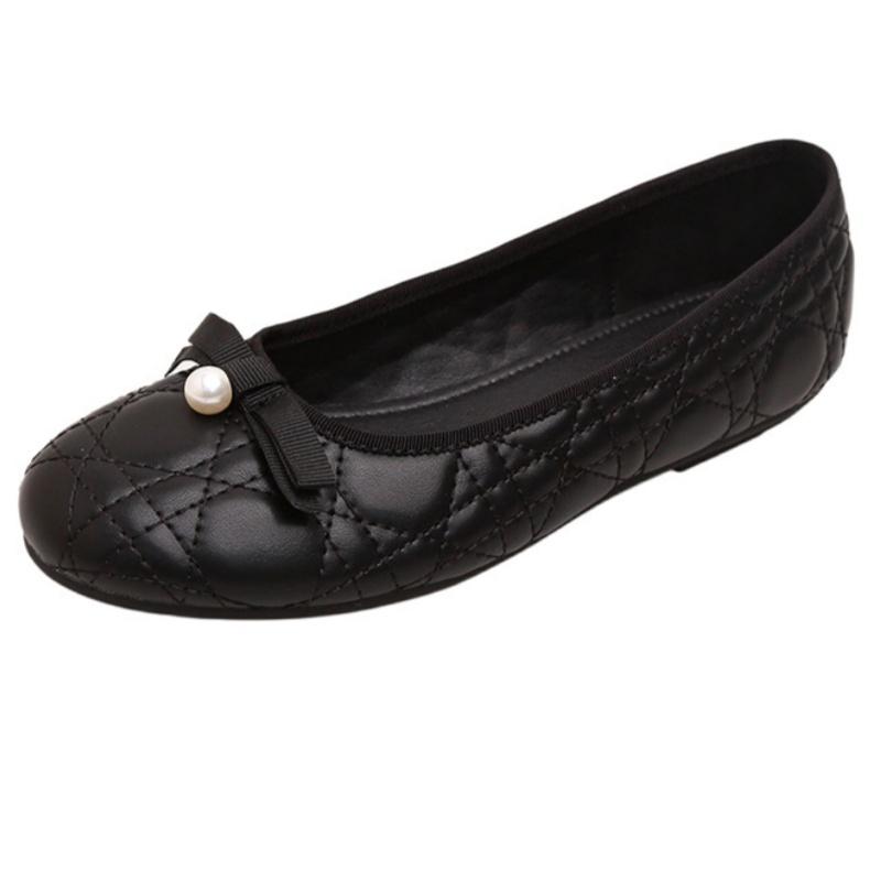 

Fashion Mary Jane Elegant Pearl Flat Shoes 2025 Designer New Style Versatile Slip On Women s Shoes Comfortable Casual Daily Flats 35 чёрный