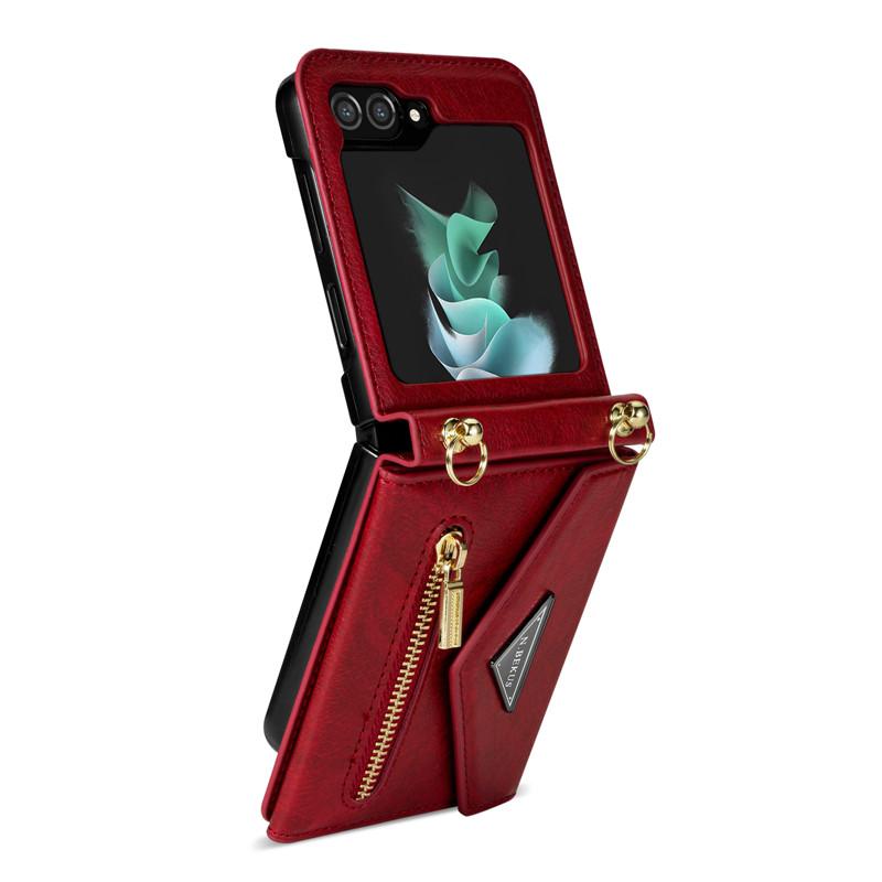 For Samsung Galaxy Z Flip 5 Z Flip 4 Z Flip 3 5G Case Luxury Card Slot Holder Crossbody Lanyard Case Fashion Zipper Leather Back Cover Carcasa