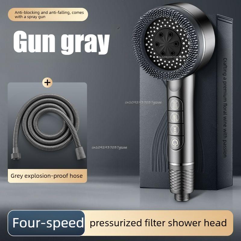 Shower Head Bathroom Showers High-Pressure Gun Gray Shower Head 4 Modes Water Saving Handheld for Bathroom Accessories