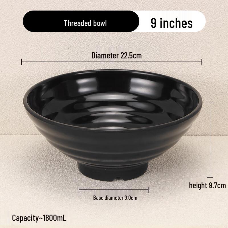 ZISIZ Melamine Threaded Black Noodle Bowl Set