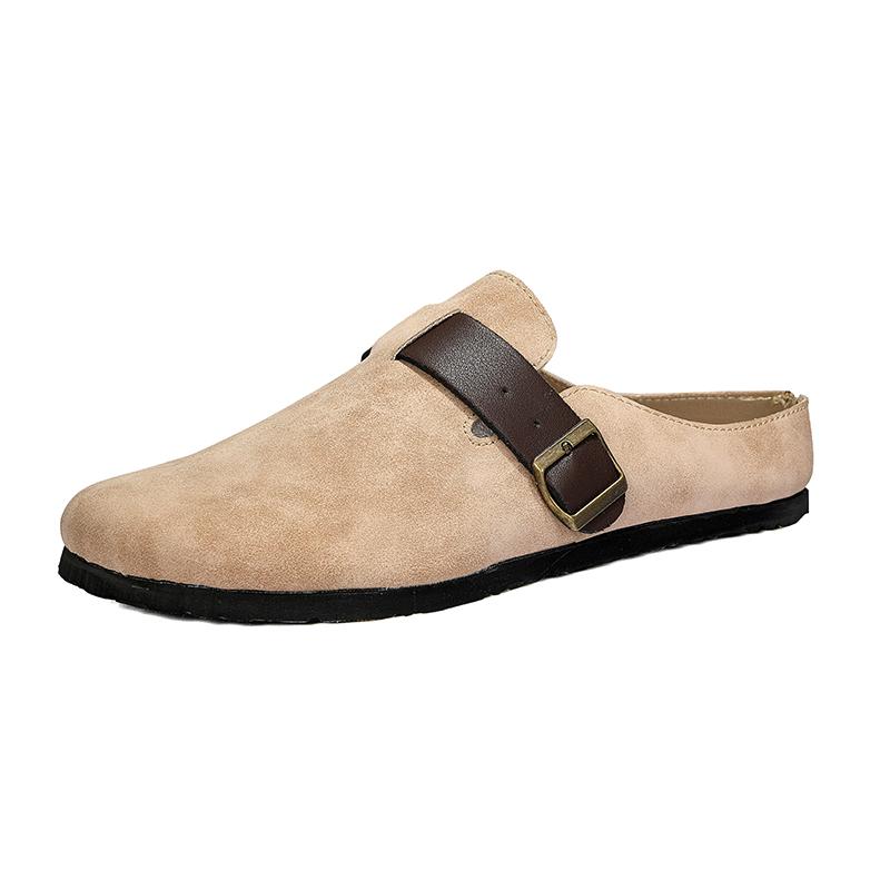 

Comfortable Mens Slippers with Leather Upper Casual Shoes Lightweight Breathable for Indoor Outdoor Use 42 хакі