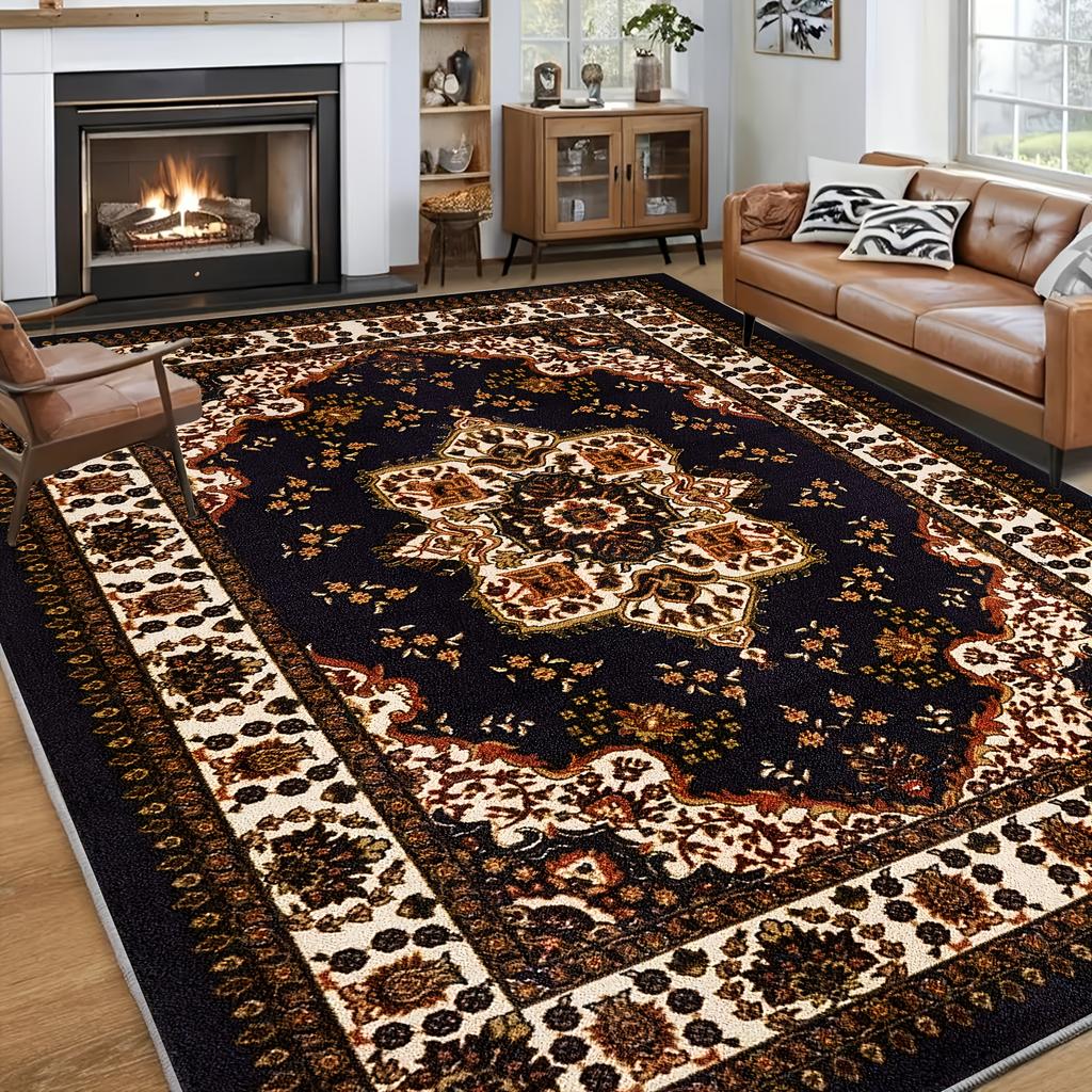 Classic Royal Floor Rug Luxury Baroque Vintage European Ornate Scroll Floral Stylish Decor Area Rug for Space Home Ornament