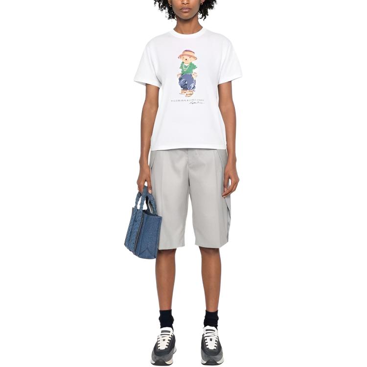 Polo Ralph Lauren SS24 Tričko s krátkým rukávem, ležérní, s potiskem vzoru medvěda s logem, Dámské tričko, Bílá, 211935615-001