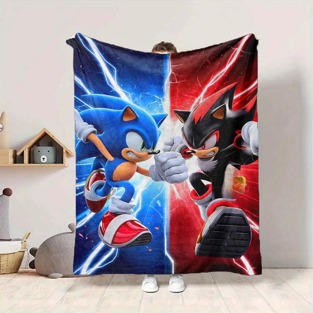 1Pc Sonic Vs Shadow Battle Flannel Blanket, Soft And Comfortable, Casual Warm, Camping Travel, Christmas, Halloween Xmas Gift. G156