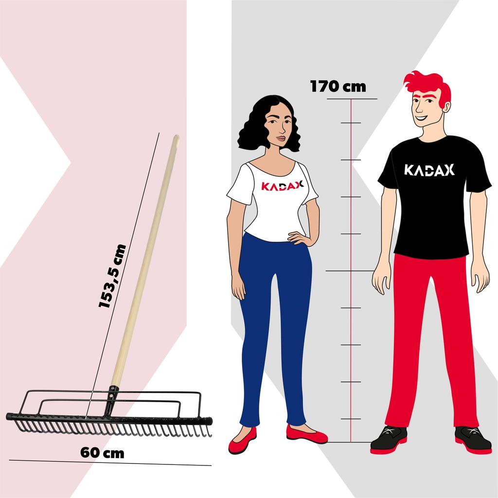 KADAX Grabie metalowe Do Liści Trawy Ogrodowe 165cm Wzmocnione 32 Zębne Trzonek