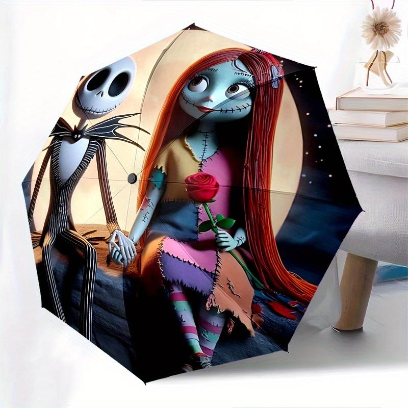 1 Ombrello Portatile Colorato con 8 stecche, a Tema Jack Skellington e Sally, Apribile Automaticamente, per Uomo e Donna, un Compagno Compatto per il Pendolarismo Adatto per Da
