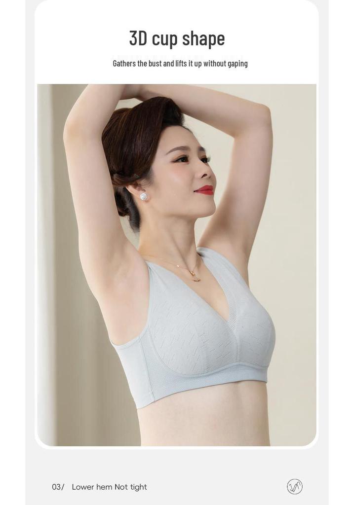 Mom's Wireless Cotton Padded Lace Bra - Comfortable, Thin, Plus Size Vest for Middle-Aged & Elderly Women