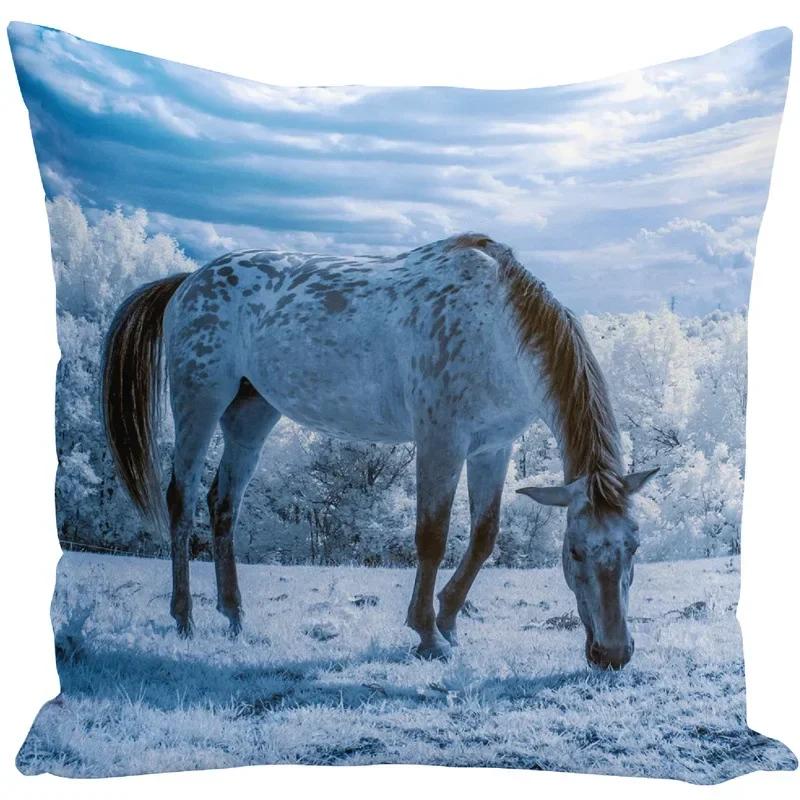 Față de pernă 45x45 Seturi de huse de perne cu imprimeu animal de război, cal alb, pentru scaun, canapea, decor decorativ pentru casă, fermă