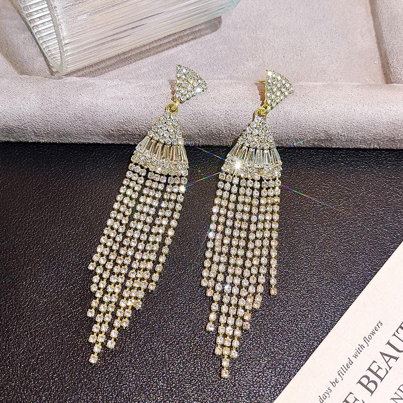 2025 Diamond Geometric Flower Tassel Earrings – Korean Cold Style, Light Luxury for Women