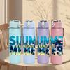 1PC Summer Vibes Gradient Letter 750ml Color Plastic Sports Water Bottle Leakproof Flip Straw Lid Suitable for Sports Office Home Use
