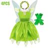 Kids Girl Cosplay Bell Costume Halloween Role Playing Green Dress Fancy Fairy Princess Cosplay Birthday Party Dresses Knee Lengt