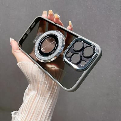 Metal Lens Is Suitable for Apple 16 Mobile Phone Case, Transparent IPhone15 Glitter Magnetic Suction Bracket 14promax Hard Case.