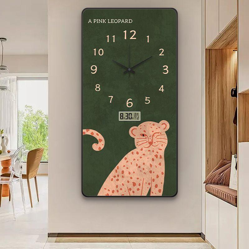 

Perpetual calendar living room wall clock, French retro style, silent home electronic time clock, wall hanging painting 30X60CM