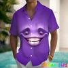 Camisas Hawaianas con Gráfico de Cara Sonriente Divertida Blusas de Manga Corta con Estampado 3D de Anime Blusa con Cuello para Fiesta de Vacaciones Verano