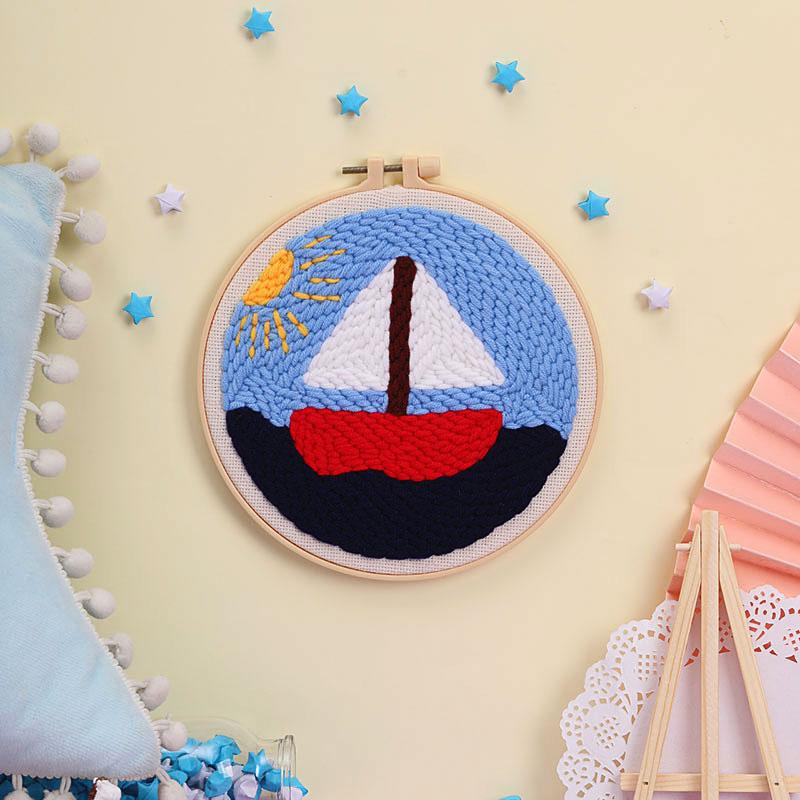 Russian DIY Punch Needle Embroidery Kit: Includes Yarn, Needle, Latch Hook, & Hoop for Knitting & Ornament Crafting