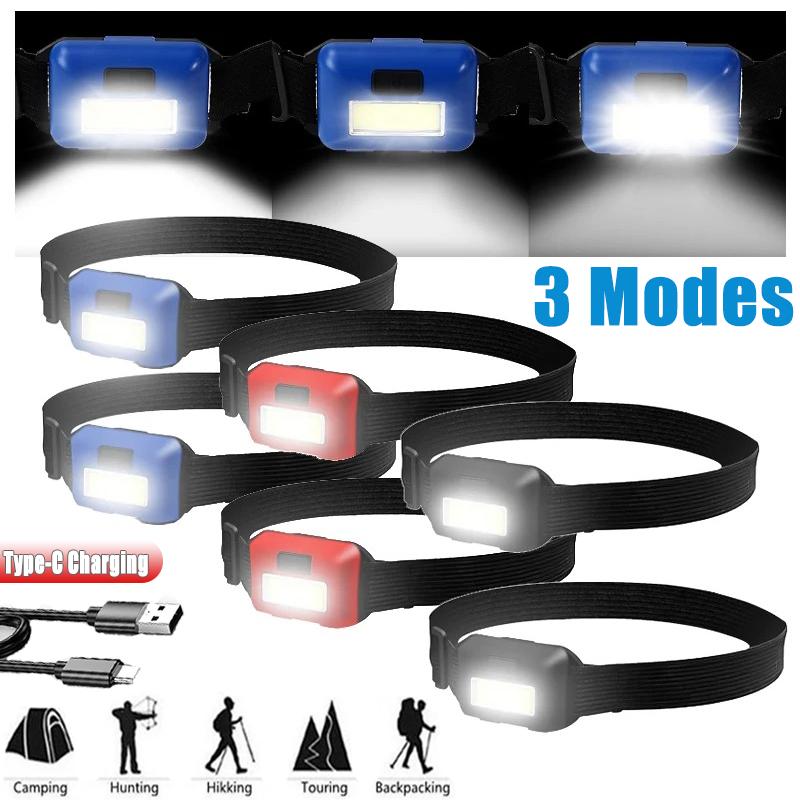 Camping LED Mini Headlights Portable COB Headlamps Waterproof Head Front Light With 3 Switch Modes LED Lights Excluding batterie