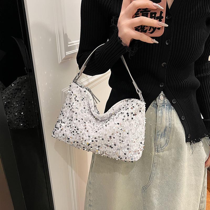 IELGY Korean sequined underarm shoulder bag, fashionable versatile portable trendy small square bag