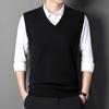 Men's Wool Blend V-Neck Sleeveless Cardigan Vest for Middle-Aged and Elderly