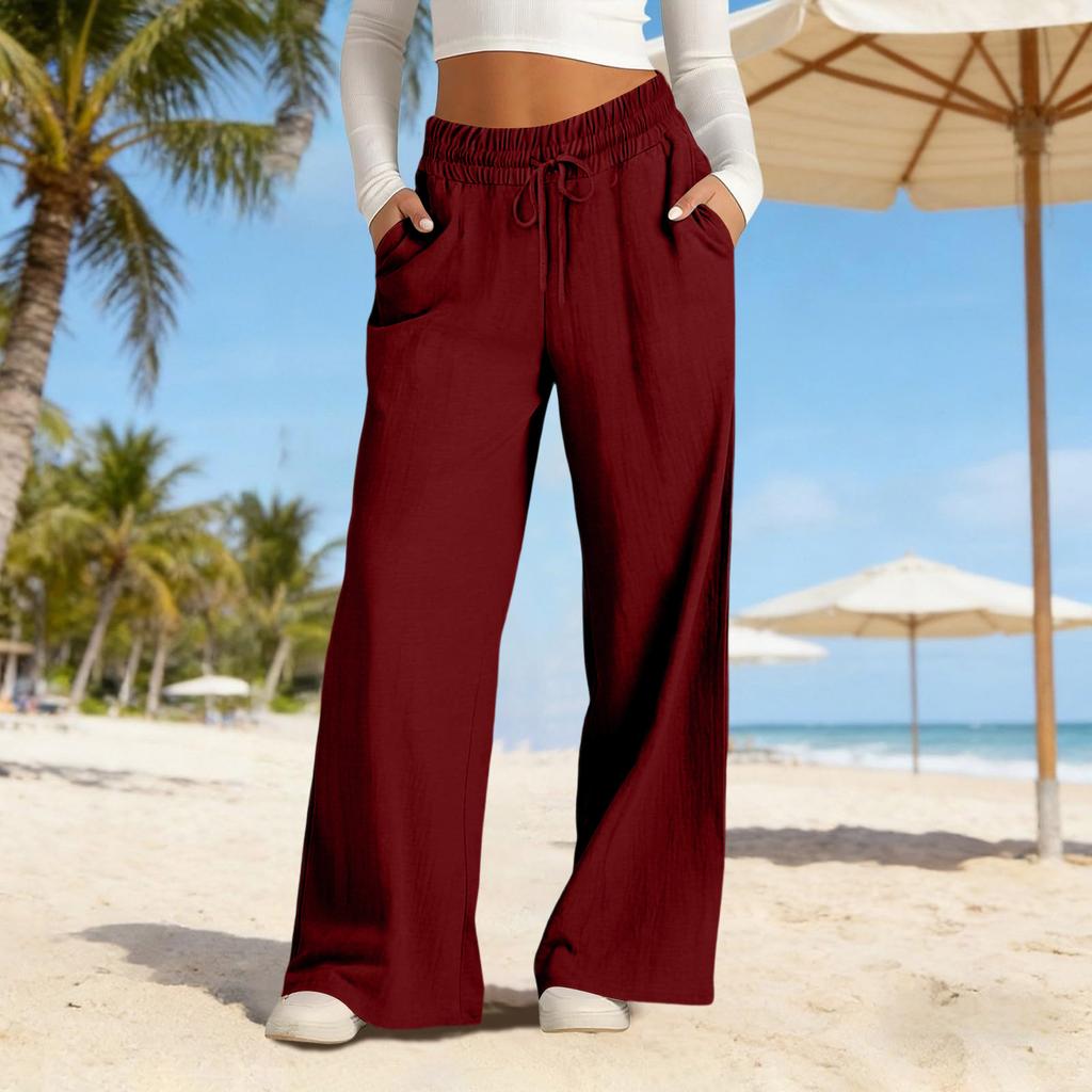 Weite Leinenhosen Damen Sommer Locker Strandhosen Für Damen Urlaub Leichte Gerade Hosen Mit Taschen