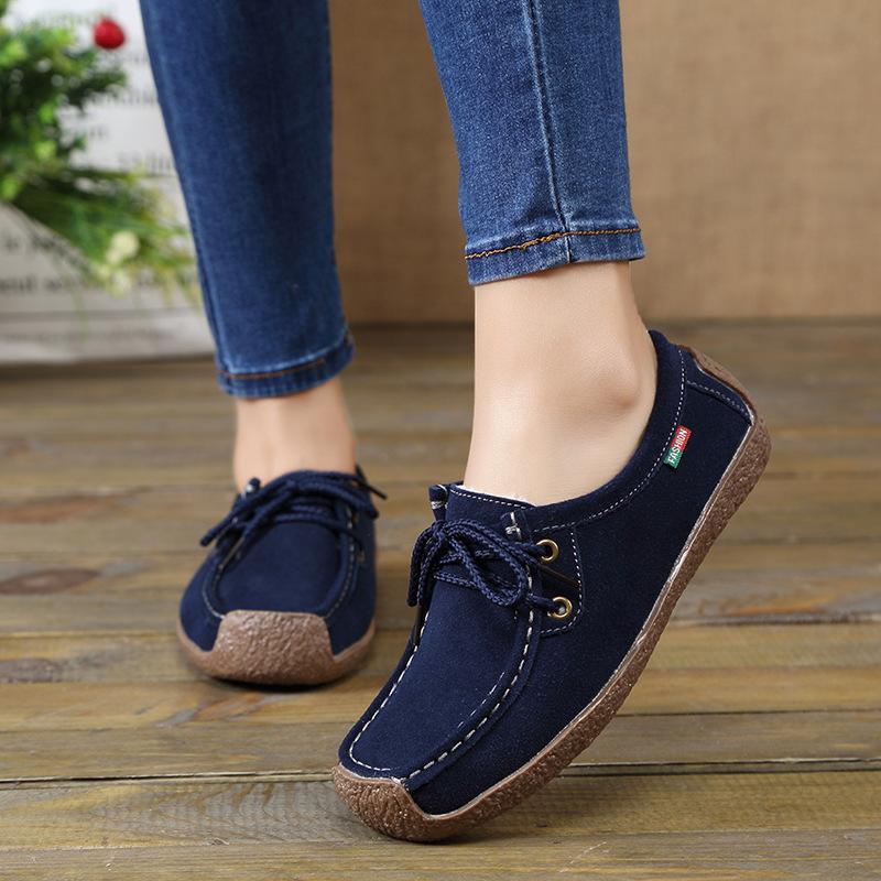 Spring single shoes female true versatile Doudou shoes women's casual flat single shoes lace-up snail shoes mother shoes