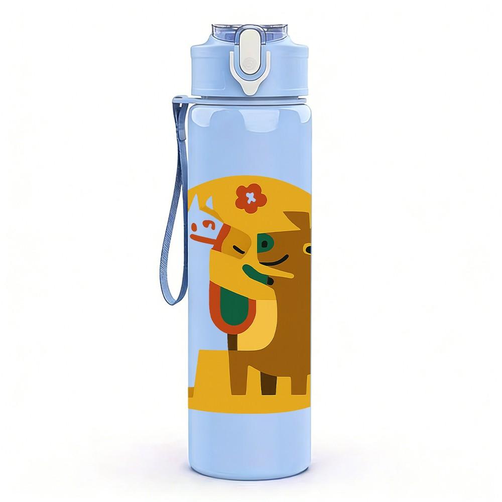 1PC Colorful Cartoon Dog Circle Print 750ml Color Plastic Sports Water Bottle Leakproof Flip Straw Lid For Sports Office Home Use