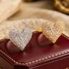 Ear Clip Sparkling Cubic Zirconia Inlaid Heart Design Non-Pierced C-Shaped Clip-On Earring Adjustable Lightweight Earring