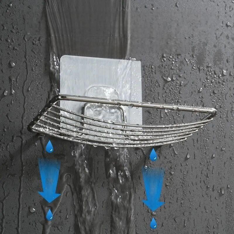 1pc Stainless Steel Soap Rack Soap Box Light Luxury Shelf Punch-free Nail-free Bathroom Single Layer Drain Wall Hanging