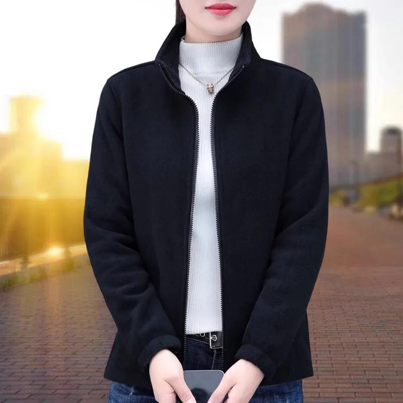 

Женская утолщенная флисовая куртка, двусторонний бархатный внутренний слой, весна, осень, зима, новый стиль, повседневная, удобная верхняя одежда M чёрный