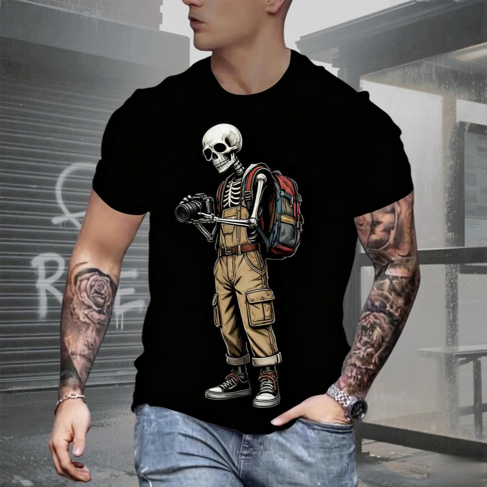 Summer Fashion Men's Skull Printed T-Shirts Breathable Short Sleeve Tee Crew O-Neck Men's Clothing Vintage Comfort Y2k Women's Clothes