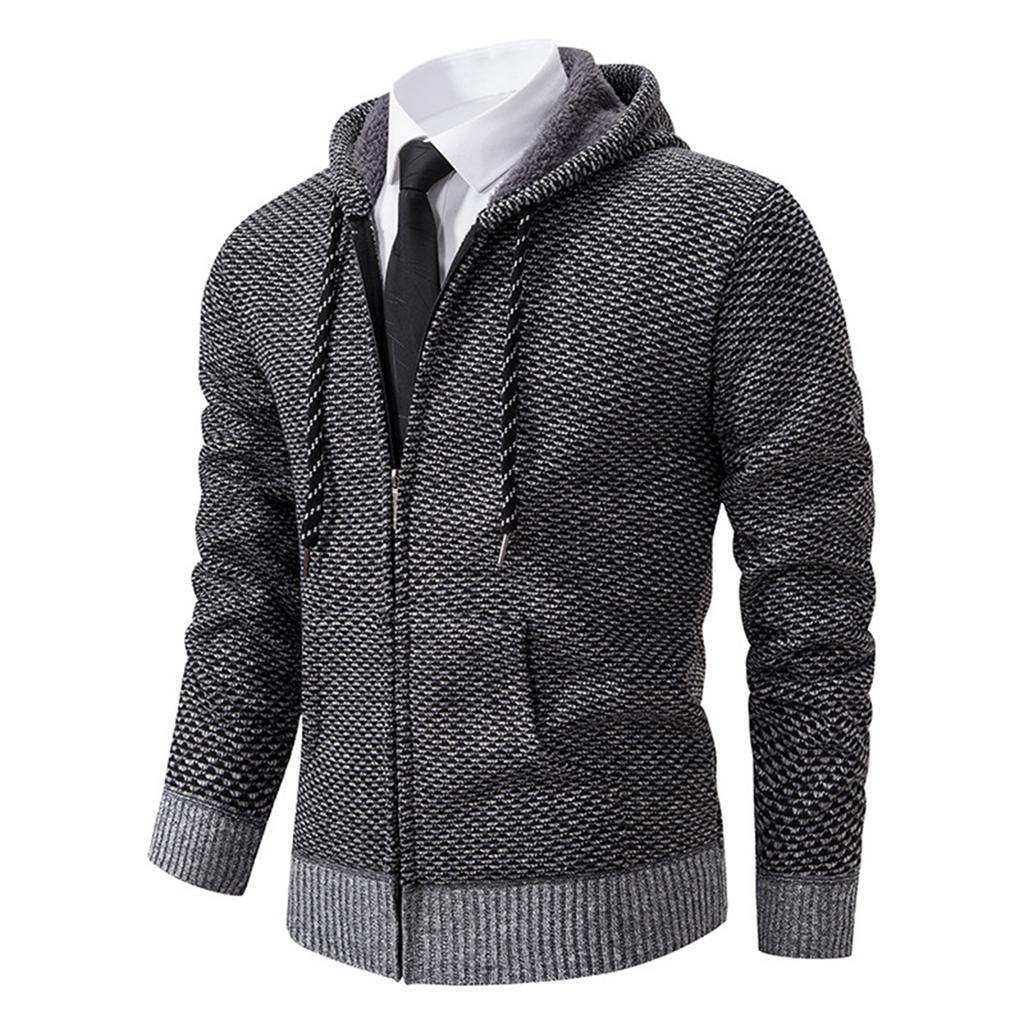 Men's Plush And Thick Solid Color Sweater Men's Clothing Jacket Hooded Cardigan