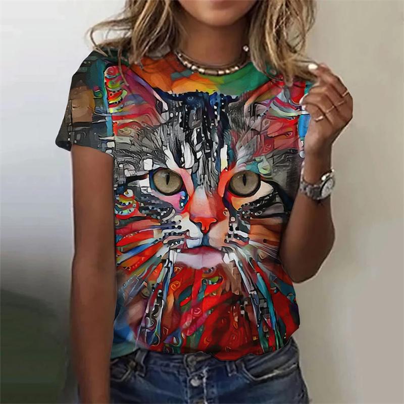 Fashion Women's T-shirt Cartoon Anime Cat 3D Printed Pattern T-shirt